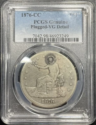 Dólar de plata 1876 CC comercio en muy buen estado detalles fecha clave enchufada *DDR doble matriz reverso Foto 1 de 4