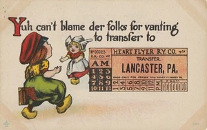 Postcard Yuh Can't Blame Der Folks for Transfer To Lancaster Train Ticket 1915 - Bild 1 von 2