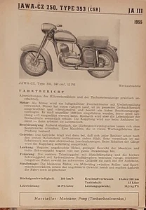 Jawa CZ 250 Type 353 1955 Datenblatt Typenblatt original * - Picture 1 of 1