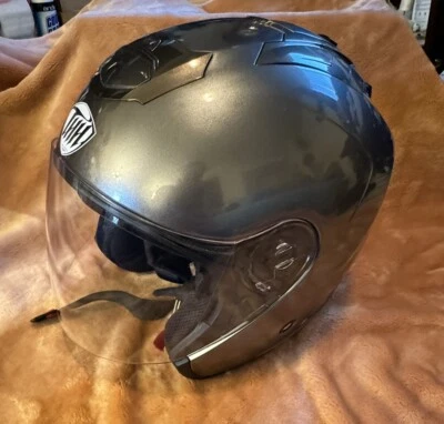 THH T-386 Casco de Moto Cara Abierta con Escudo Gris/Plateado GRANDE EXCELENTE Foto 1 de 4