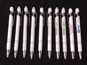 10ct Lot Misprint Metal Retractable Alpha Soft Touch Stylus Pens: WHITE