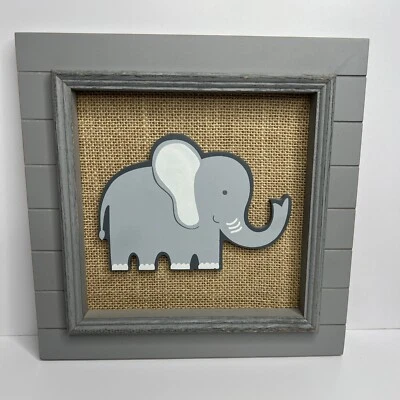 Placa de pared Concepts bebé arpillera elefante gris marco envejecido falta gancho Foto 1 de 4