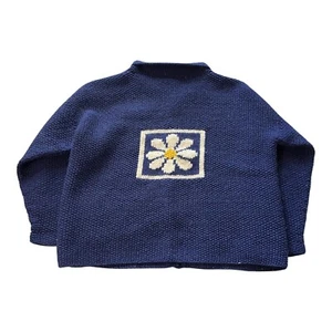 Pachamama cardigan maglia grossa donna 10 blu navy 100% lana fatto a mano Ecuador - Foto 1 di 14