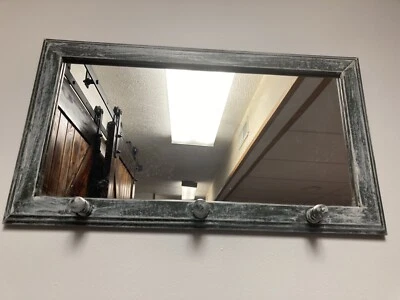 Mirror Wood frame with Pegs USA 23 x 13 distressed Green - Image 1 of 4
