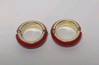  Red and Gold Tone Huggie Clip-On  Hoops Earrings - Image 1 of 3