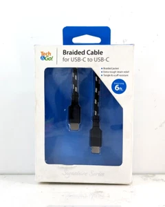 Tech & Go Extra Long 6 ft. Braided Cable for USB-C to USB-C Black 215 1238 TG3 - Picture 1 of 11