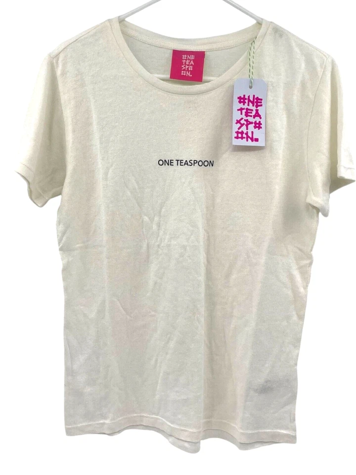 One Teaspoon Womens Natural Linen Blend T Shirt Short Sleeve White Size XS MSRP - Image 1 of 4