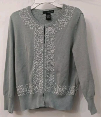 Willi Smith Eye Hook Cardigan Sweater Green/Blue Sz M - Image 1 of 4