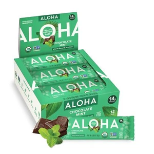ALOHA Organic Plant Based Protein Bars Chocolate Mint 1.98 Oz Pack of 12 - Picture 1 of 9