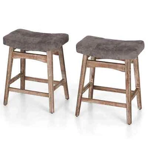 Saddle Backless Bar Linen Fabric Counter Height 24'' Bar Stools for Kitchen - Picture 1 of 7