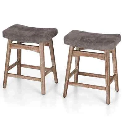 Saddle Backless Bar Linen Fabric Counter Height 24'' Bar Stools for Kitchen - Image 1 of 4
