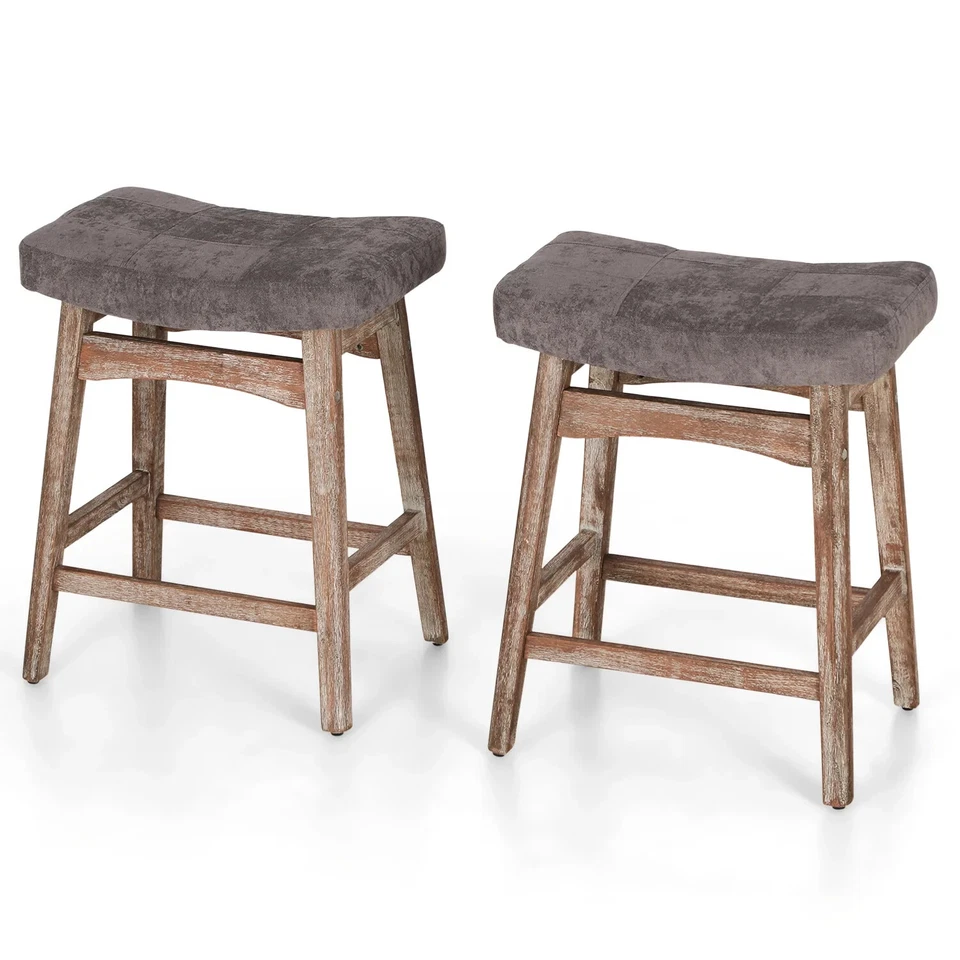 Saddle Backless Bar Linen Fabric Counter Height 24'' Bar Stools for Kitchen - Image 1 of 4