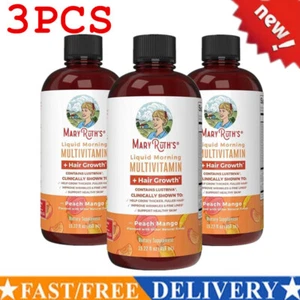 3X Mary Ruth’s Multivitamínico Líquido Orgánico Matutino + Crecimiento del Cabello 30oz Melocotón EE. UU. - Imagen 1 de 12