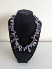 Chunky Natural Amethyst Chip Peacock Freshwater Pearl Beaded Necklace Collar