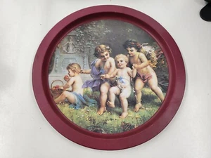 Vintage Multicolored Metal Serving Tray. Angels In The Garden. Unbranded - Picture 1 of 4
