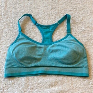Victorias Secret Bra Womens Medium Blue Green VSX Pull On Racer Back Gym Sport - Picture 1 of 8