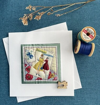 Hand Made Sewn Blank Card Birthday Thank You Vintage Sewing Dressmaking Craft - Image 1 of 2