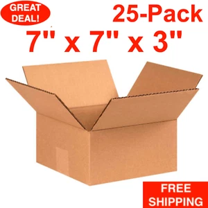 25-Pack 7" x 7" x 3" Flat Cardboard Corrugated Shipping Boxes Moving Box Bundle - Picture 1 of 24