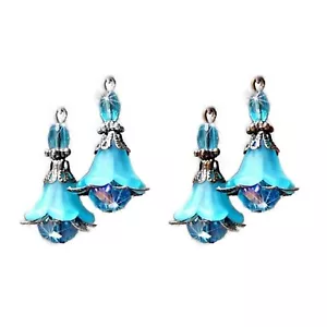 Earrings aqua blue lucite flower and crystal drop earrings, clip on or pierced - Bild 1 von 5
