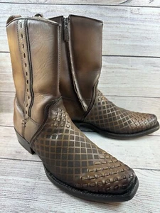 CUADRA Woven Western Boots Mens Size 9.5 Maple Brown Leather Mid Calf *WORN 1X - Picture 1 of 10