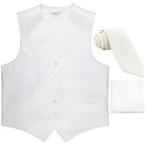 New Men's White formal Slim Fit Tuxedo vest Waistcoat_2.5" necktie & hankie set  - Picture 1 of 5