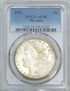 1921 Morgan Silver Dollar PCGS AU58 Frosty Just Graded New Holder #M132 - Bild 1 von 4