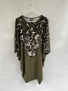 🎈 LEONA EDMISTON Green Leopard Kaftan Shift Dress 8 Xs - Picture 1 of 3