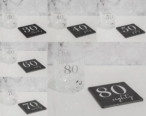 Happy Birthday Whiskey Tumbler & Coaster Gift Box Set Cut Glass 30th-80th - Picture 1 of 7