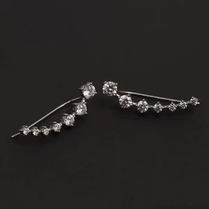 925 Sterling Silver 7 Crystals Ear Cuffs CZ Stud Earrings for Women Teen 35 mm - Picture 1 of 7