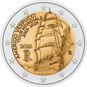 2 EURO ITALIA 2025 - TOUR MONDIALE DELLA NAVE SCUOLA AMERIGO VESPUCCI - FDC UNC - Foto 1 di 1