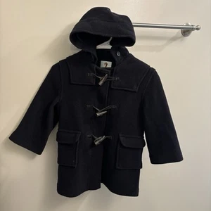 Papo D'Anjo Girls 4 Wool Blend Pea Coat Navy Blue Jacket Hood Pockets Preppy - Picture 1 of 9