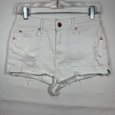 Pantalones Cortos Denim Guess Blanco Envejecido Floral Pintado Dobladillo Deshilachado Talla 28 Sin Etiqueta Foto 1 de 4