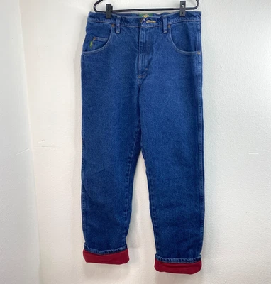 Mens Cabela's Red Flannel Lined Jeans 32/32 Outdoor Workwear Dark Wash Straight - Image 1 of 4