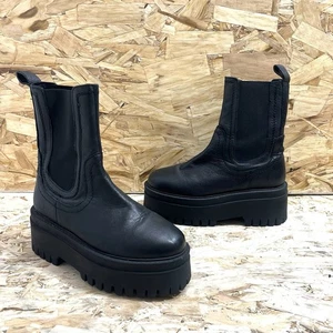 ASRA Chessie Black Leather Platform Chelsea Boot Chunky Flatform Sz 37 US 6.5-7 - Picture 1 of 11