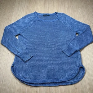 Pull Polo Ralph Lauren 100% lin Hi-Lo bleu tissage ouvert taille S - Photo 1/7