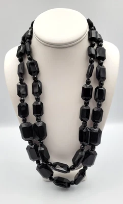 Collar de cuentas graduadas gruesas negras del mercado negro de la Casa Blanca WHBM doble hilo Foto 1 de 4