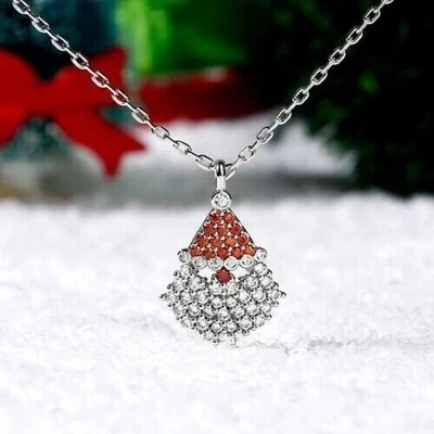 1.10 Ct Round Lab-Created Ruby Santa Claus Pendant 14K White Gold Plated - Image 1 of 3