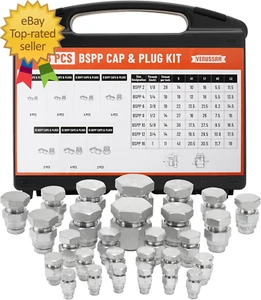 56 Pcs BSPP Cap and Plug Kit Hydraulic Cap and Plug Kit with Precision Threading - Picture 1 of 8