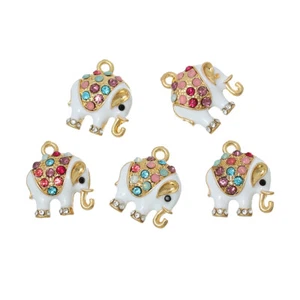 5 Stunning Gold Plated Elephant Charm Pendants with Mixed Rhinestone and Enamel - Picture 1 of 2