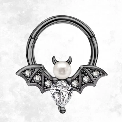 Anillo de aro segmento con bisagras murciélago vampiro Halloween PVD negro 16G - se vende individualmente Foto 1 de 4