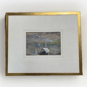 Original Antique Watercolour-CONTINENTAL LANDSCAPE-Fishing Boat on A Lake-Italy? - Picture 1 of 24