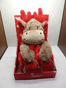 COPERTINA CON PELUCHE TEDDY NATALE "RENNA" IDEA REGALO PER BAMBINI - Foto 1 di 8