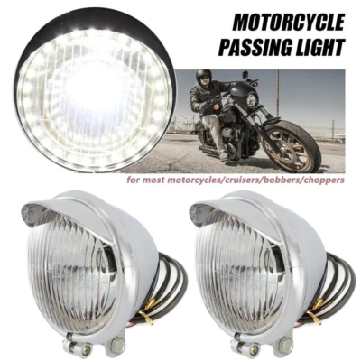 Farol de neblina ponto bala LED cromado de passagem 2 peças para Honda Cruiser Cafe Racer - Imagem 1 de 4