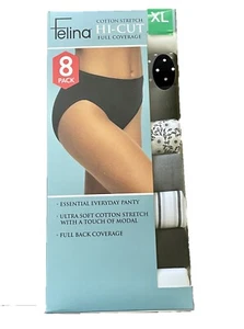 Confezione da 8 mutandine intimo donna Felina taglio alto cotone elasticizzato copertura completa, taglia XL - Foto 1 di 2