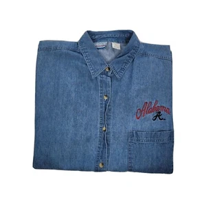 VINTAGE Faded Gear Women's Denim 100% Cotton Button Up Shirt ALABAMA - Picture 1 of 3