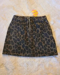 Hayden Girls Los Angeles Leopard Cheetah Print Denim Mini Skirt Sz Large Youth - Picture 1 of 3