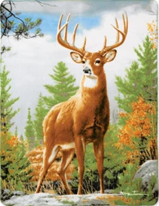 Animal Fleece Throw Wildlife Blanket Buck Deer with antlers in forest - Picture 1 of 1