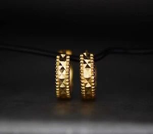 14k Yellow and White Gold Diamond Cut Huggie Hoop Earrings - Picture 1 of 11