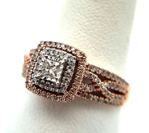 10k Rose Gold Plated Lab Created Diamond Cluster Halo Ring Engagement Ring - Picture 1 of 4