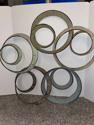 Arte de pared de metal círculos abstractos decoración rústico marrón verde crema bronceado acabado azul Foto 1 de 4